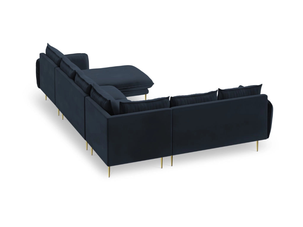 Cosmopolitan Design - Divano panoramico sinistro "Vienna" 7 posti in velluto blu scuro 