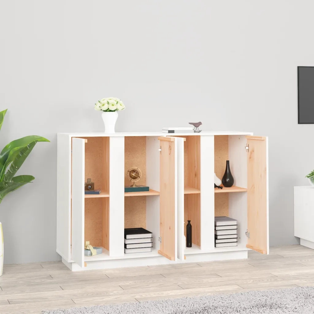 Credenza-Buffet-Armadio da cucina Bianca 120x35x80 cm in Legno Massello di Pino
