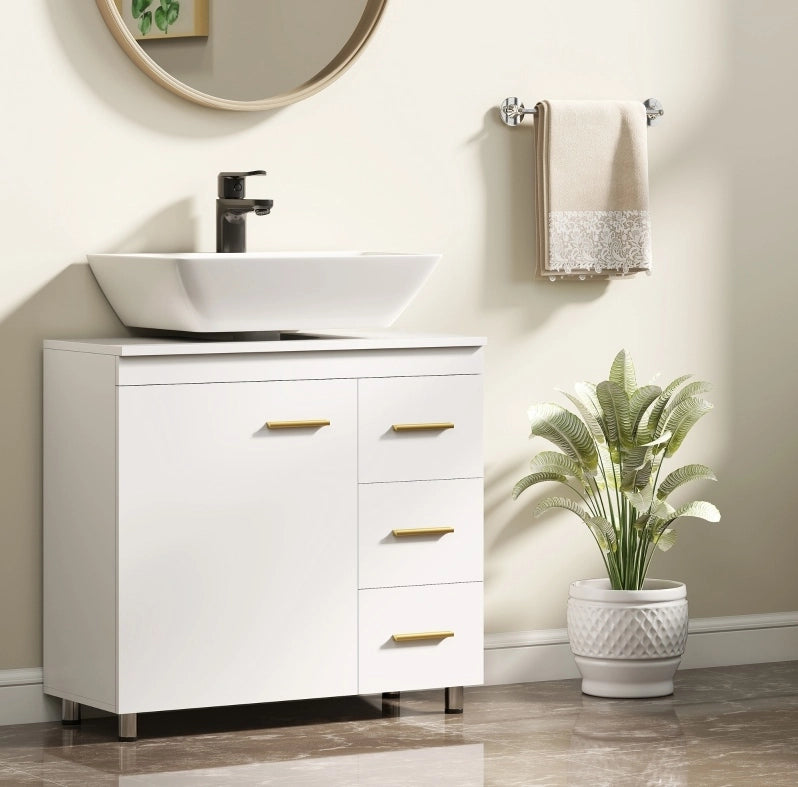Mobile sottolavabo ULEVR 70x30x65 cm con 3 cassetti e vano a due livelli, bianco