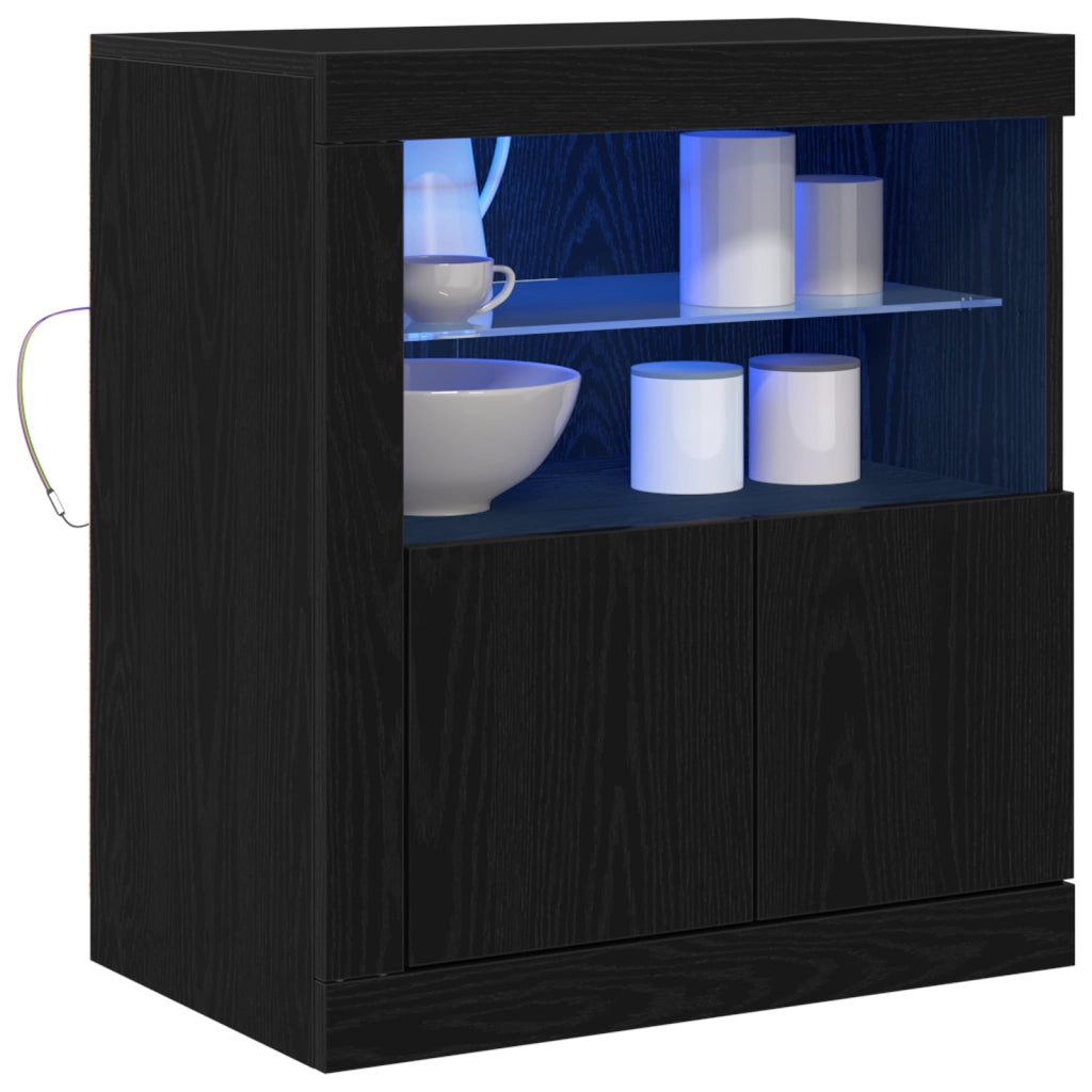 Sideboard  con luci LED Nero Rovere 60,5x37x67 cm