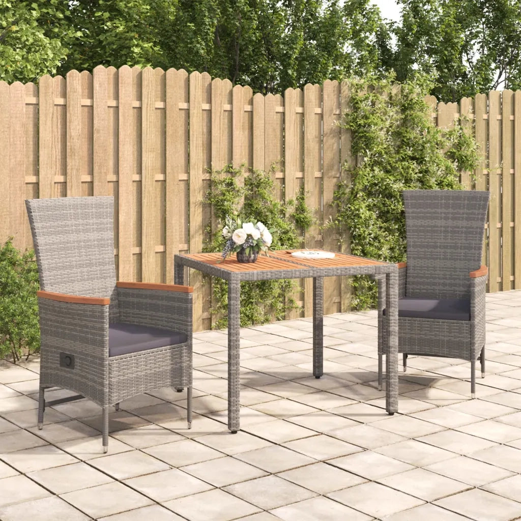 Set da Pranzo da Giardino 3 pz con Cuscini in Polyrattan Grigio 3157546