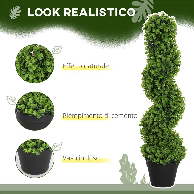 PIANTA FINTA DI EUCALIPTO A SPIRALE CON VASO INCLUSO PER INTERNO ED ESTERNO ALTEZZA 90 CM VERDE