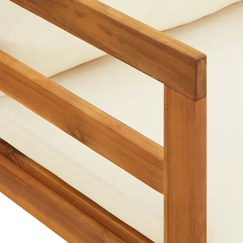 Lettino Prendisole | Sdraio da giardino | Lettino da sole con Cuscini Bianco Crema in Acacia Massello