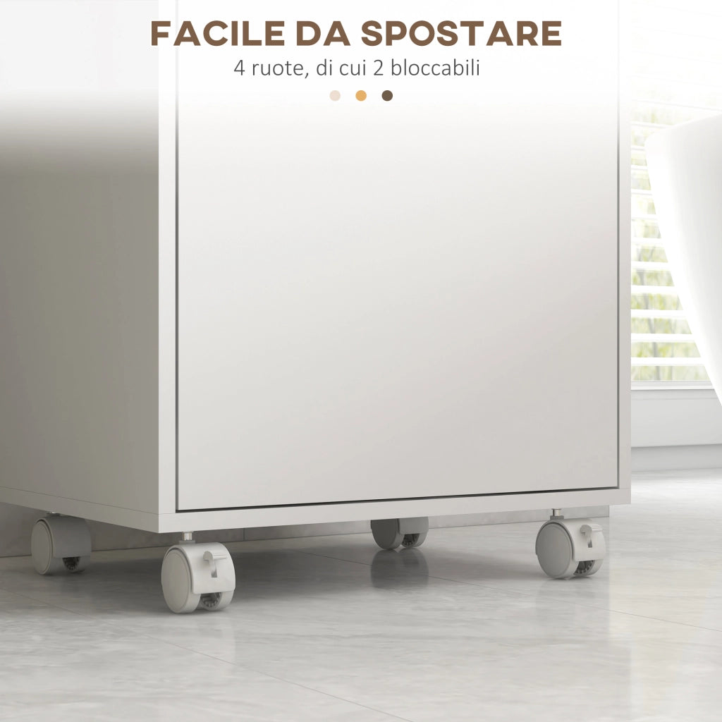 Mobiletto Bagno con Vassoio Rimovibile, Ripiano Aperto e Armadietto Chiuso, in Truciolato, 40x30x88 cm, Bianco