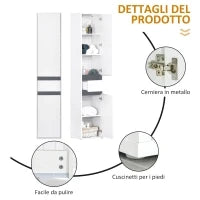 Colonna Bagno a 2 Armadietti con Ripiano Regolabile e Cassetto, in Truciolato, 35x31x172 cm, Bianco