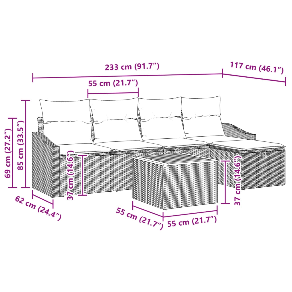 Set Divani Giardino 6 Pezzi con Cuscini Polyrattan Nero