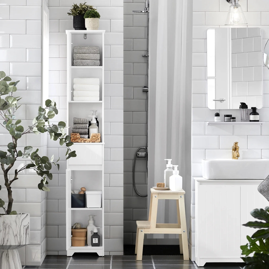 Mobile Alto Mobile A Colonna Bagno Salvaspazio Colonna Bagno Con 2 Armadietti E 1 Vano Aperto 30x30x170cm BZR109-W SoBuy