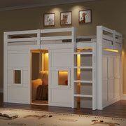 Letto a Soppalco con Armadio Integrato e LED ¨C MINIMAL ¨C Legno Bianco 140x200
