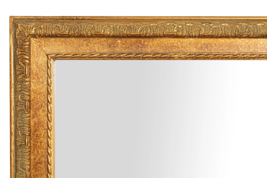 Biscottini Specchio Specchiera da parete e appendere verticale/orizzontale L72xPR4xH180 cm finitura foglia oro anticata.