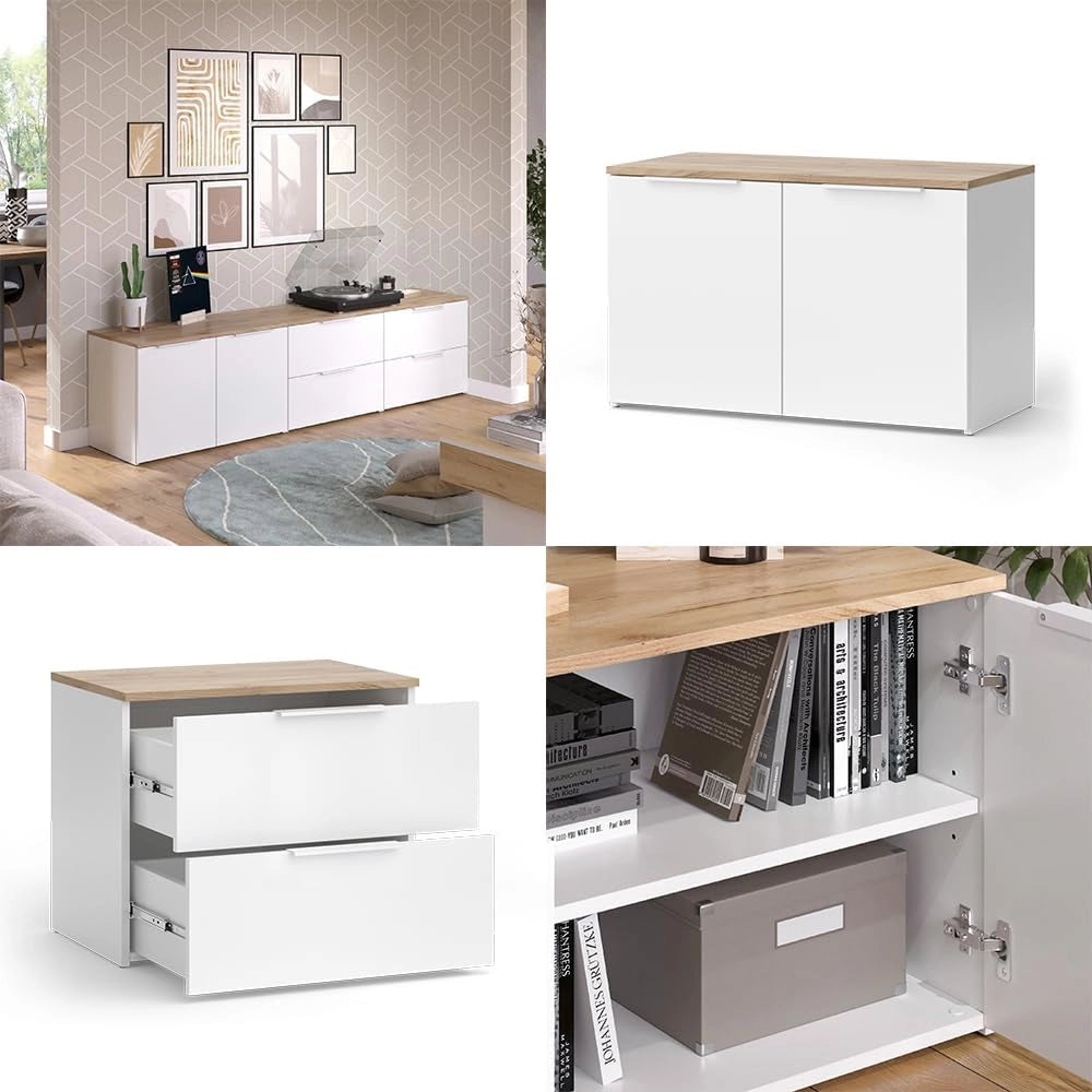 Parete attrezzata soggiorno Wido, Bianco/Sonoma, 3 parti