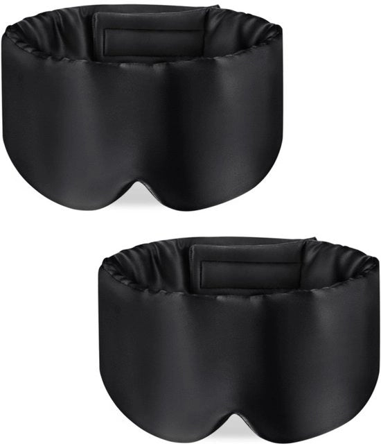 2 pezzi di maschera da sonno con guaina 100% moerbeizijde - con cintura regolabile - per uomini e donne - grande maschera da sonno e tessuto per gli occhi - per il sonno notturno, i viaggi e le sieste - Unico modello (nero)
