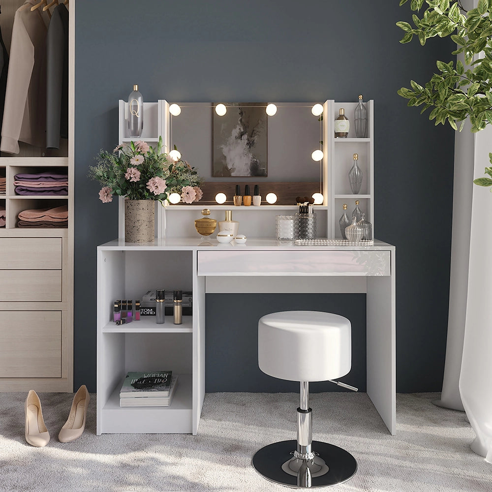 Vicco Tavolo da toeletta Bianco/bianco lucido 119.8 cm 6 parti
