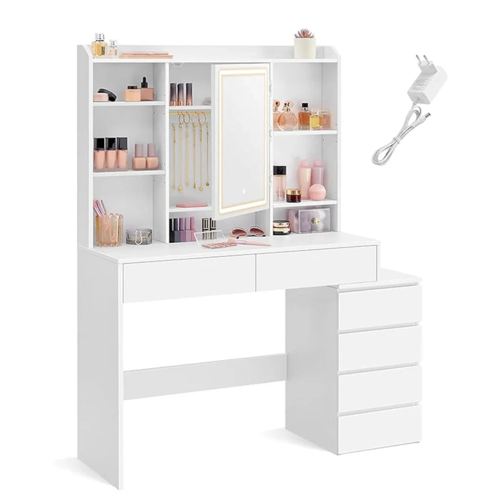 Toeletta con grande specchio LED luminosità regolabile tavolo da trucco con specchio scomparti 40 x 117,5 x 145 cm ripiani regolabili moderno bianco nuvola 12_0005174