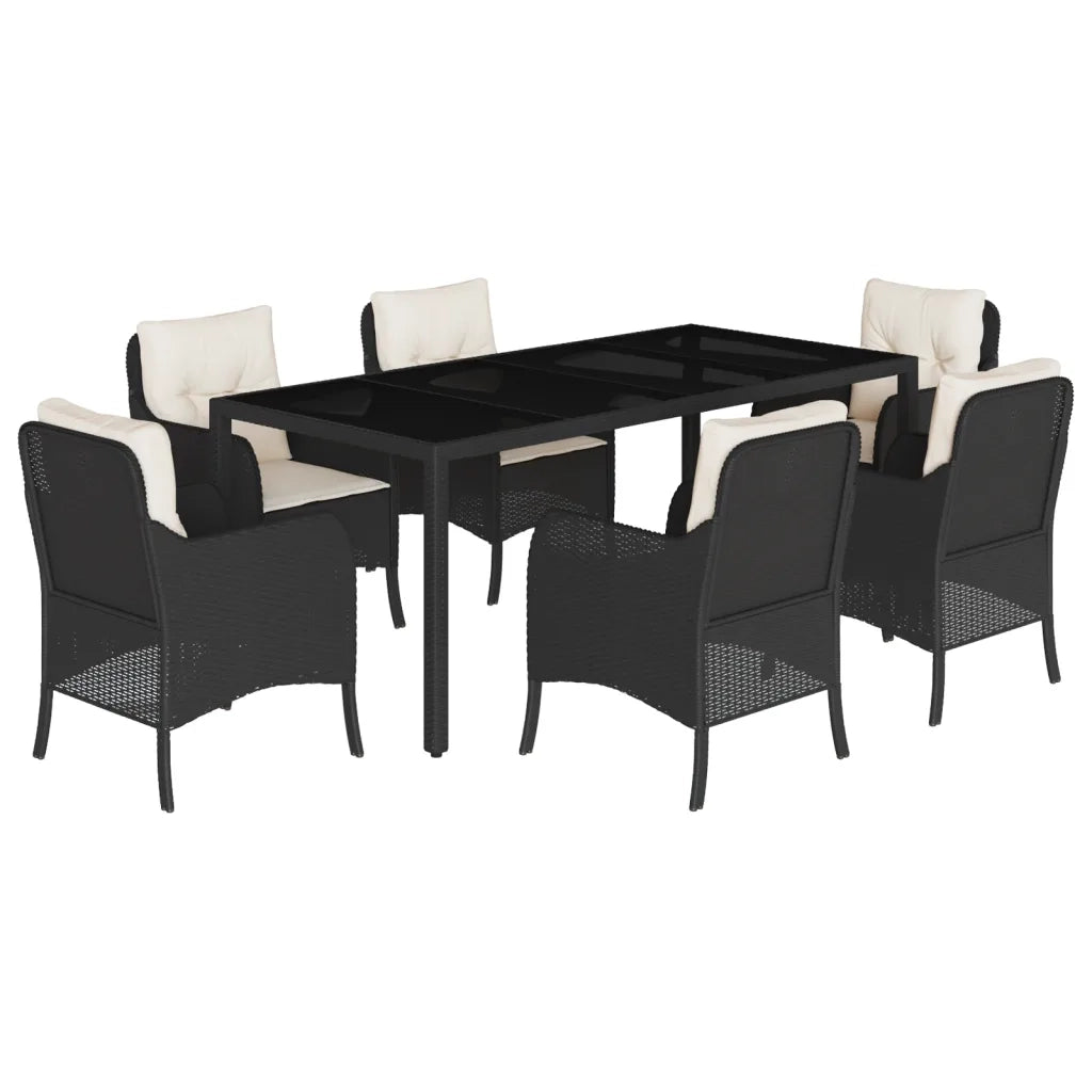 Set da Pranzo da Giardino 7 pz Nero con Cuscini in Polyrattan 3211846