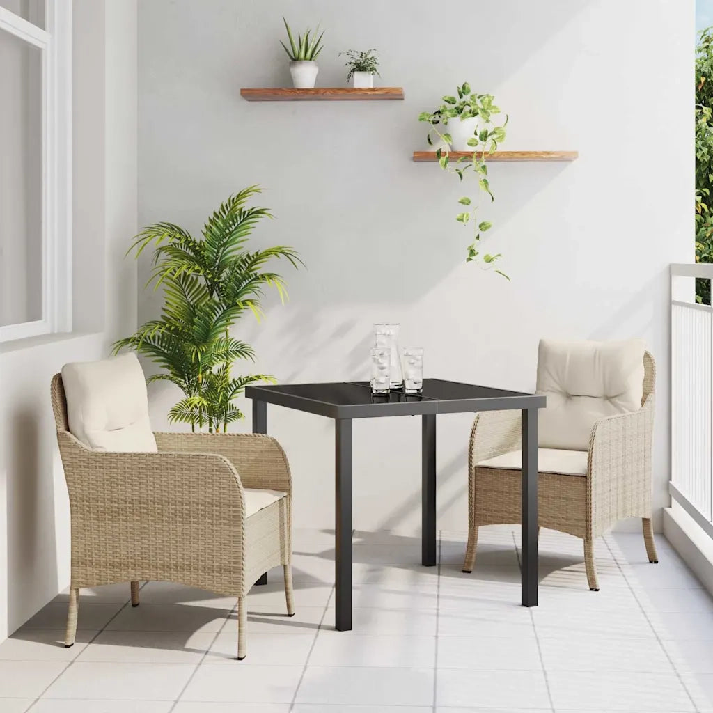 Set da Pranzo per Giardino con cuscino 3 pcs Beige polyrattan