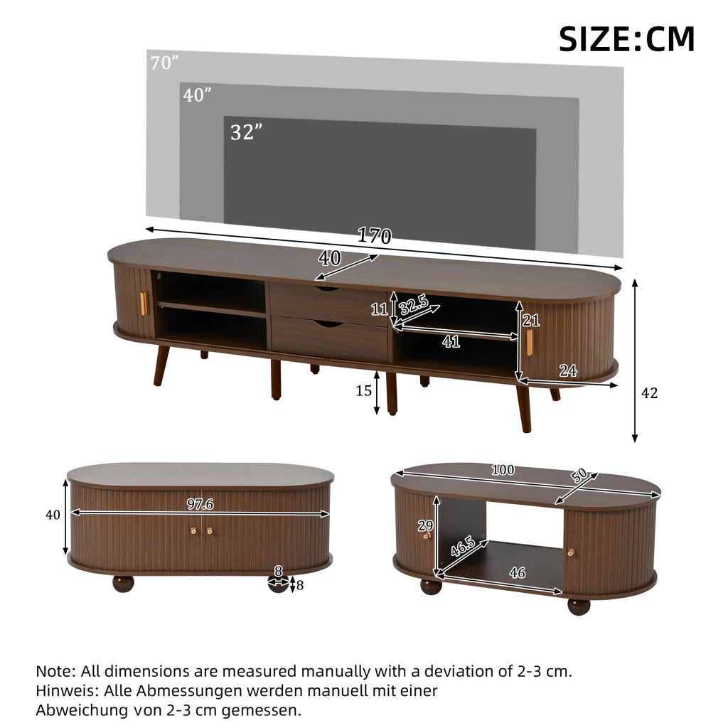 Set mobile TV e tavolino da caffè in MDF color noce, 2 pezzi