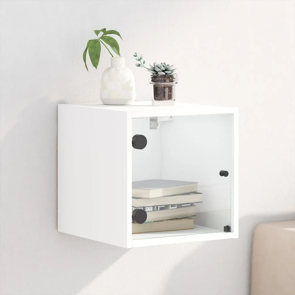 Comodino con Anta in Vetro Bianco 35x37x35 cm 836462