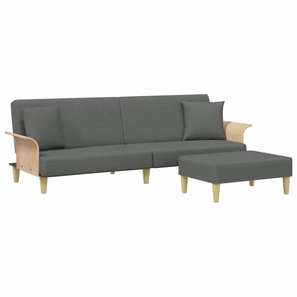 Divano Letto 2Posti Cuscini e Poggiapiedi Grigio Scuro Velluto 3216216