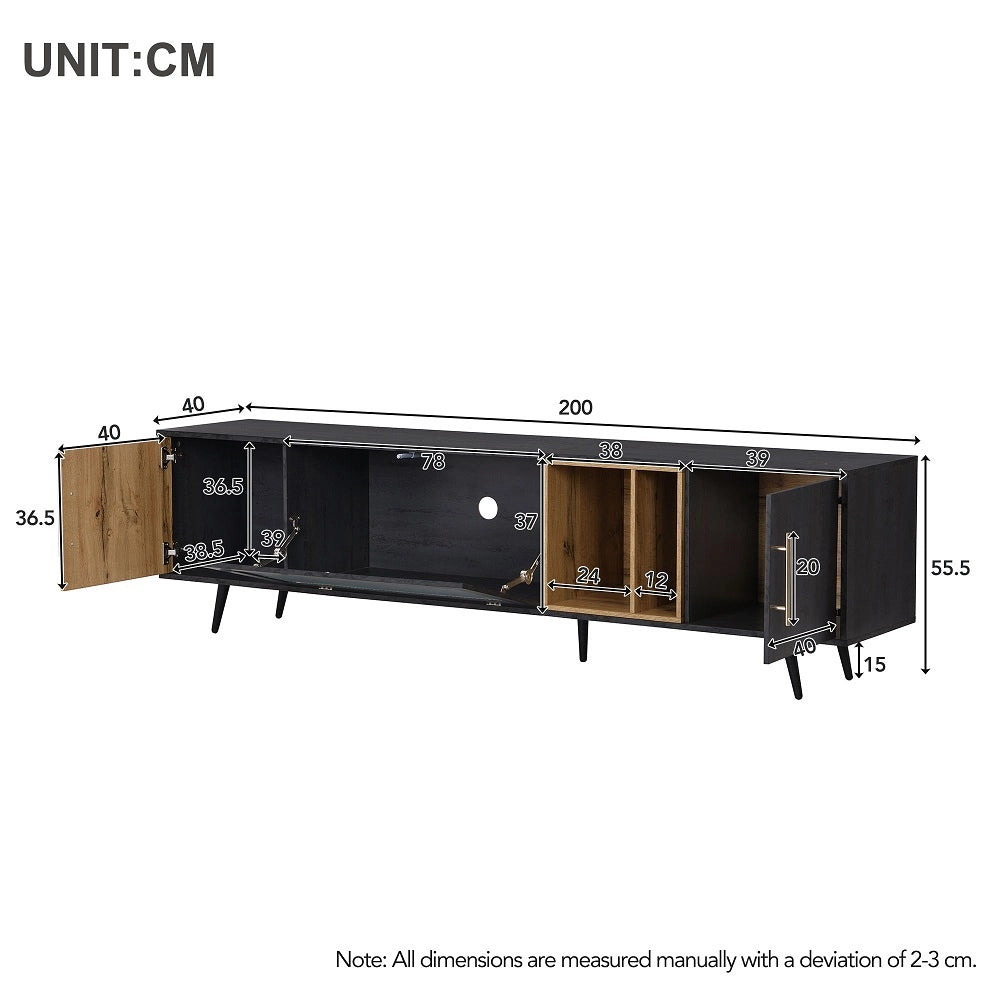 Meuble TV Commode - Xylo - Bois fonc?? veines naturelles, pour t??l??viseur 90 pouces, ??l??gant gris
