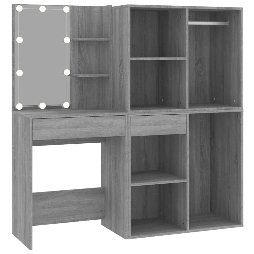 Tavolo da toeletta LED di design con armadietti 60 x 40 x 140 cm legno ingegnerizzato grigio 02_0006323