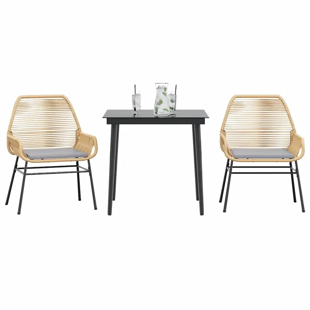 Set da Pranzo da Giardino 3pz con Cuscini Polyrattan Vetro