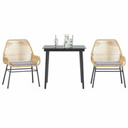 Set da Pranzo da Giardino 3pz con Cuscini Polyrattan Vetro