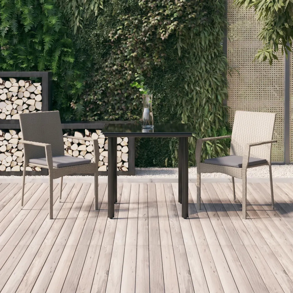 Set Salotto Giardino 3 pz | Set di Mobili da Esterno con Cuscini Nero e Grigio Polyrattan