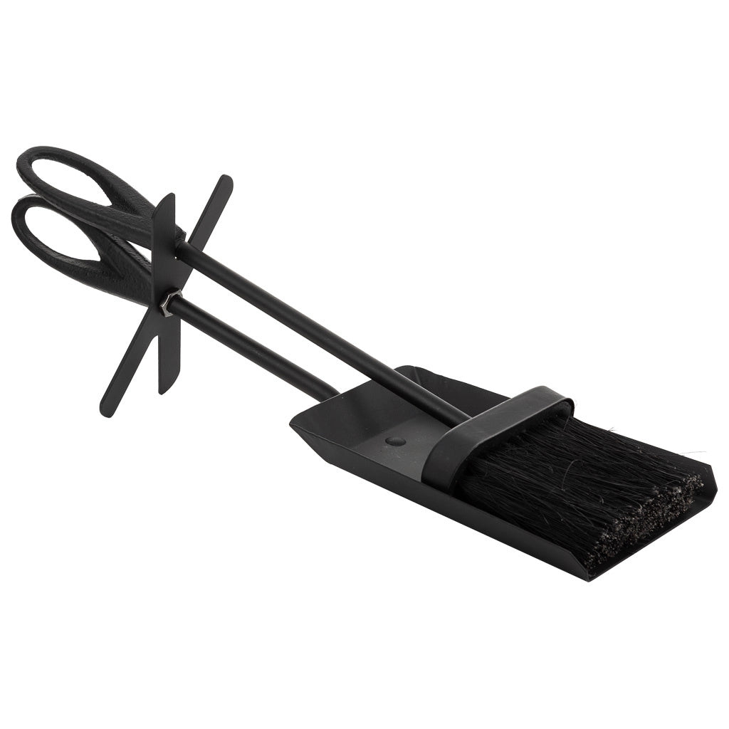 Scopino e paletta per caminetto in metallo nero 38x11x13h