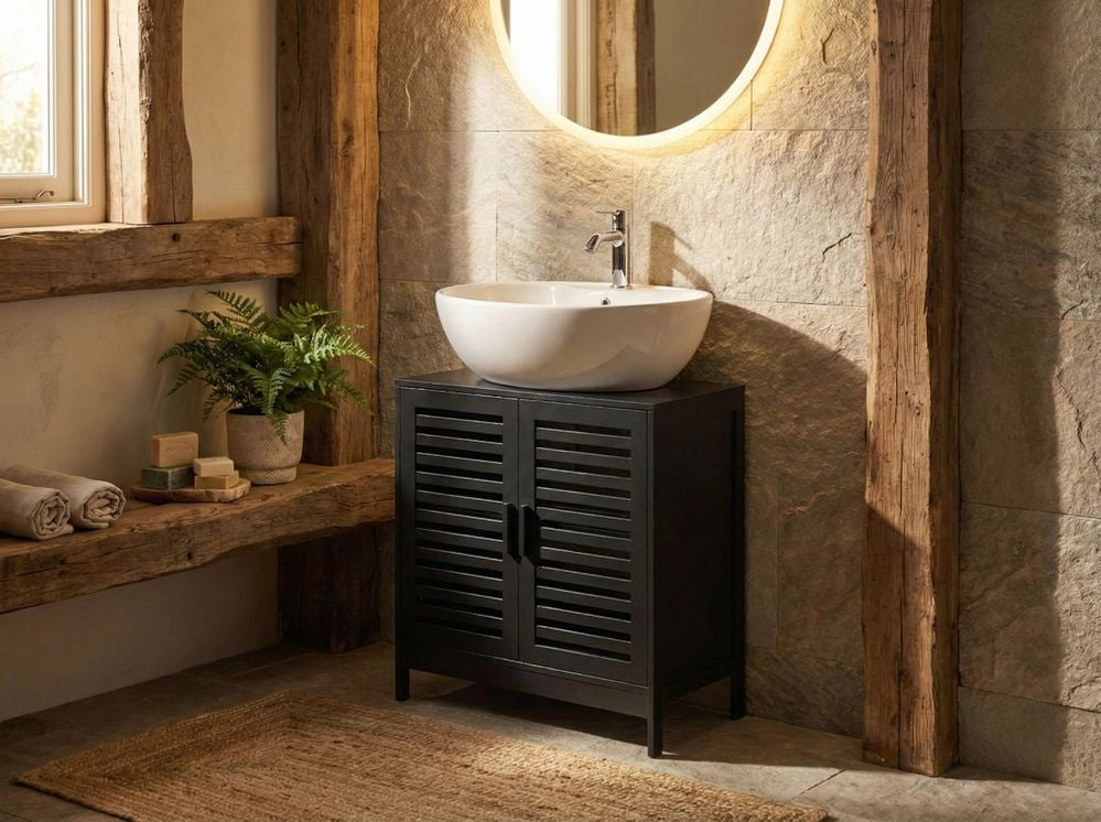 Armadietto per lavabo in bambù nero per la conservazione del bagno Minimalista