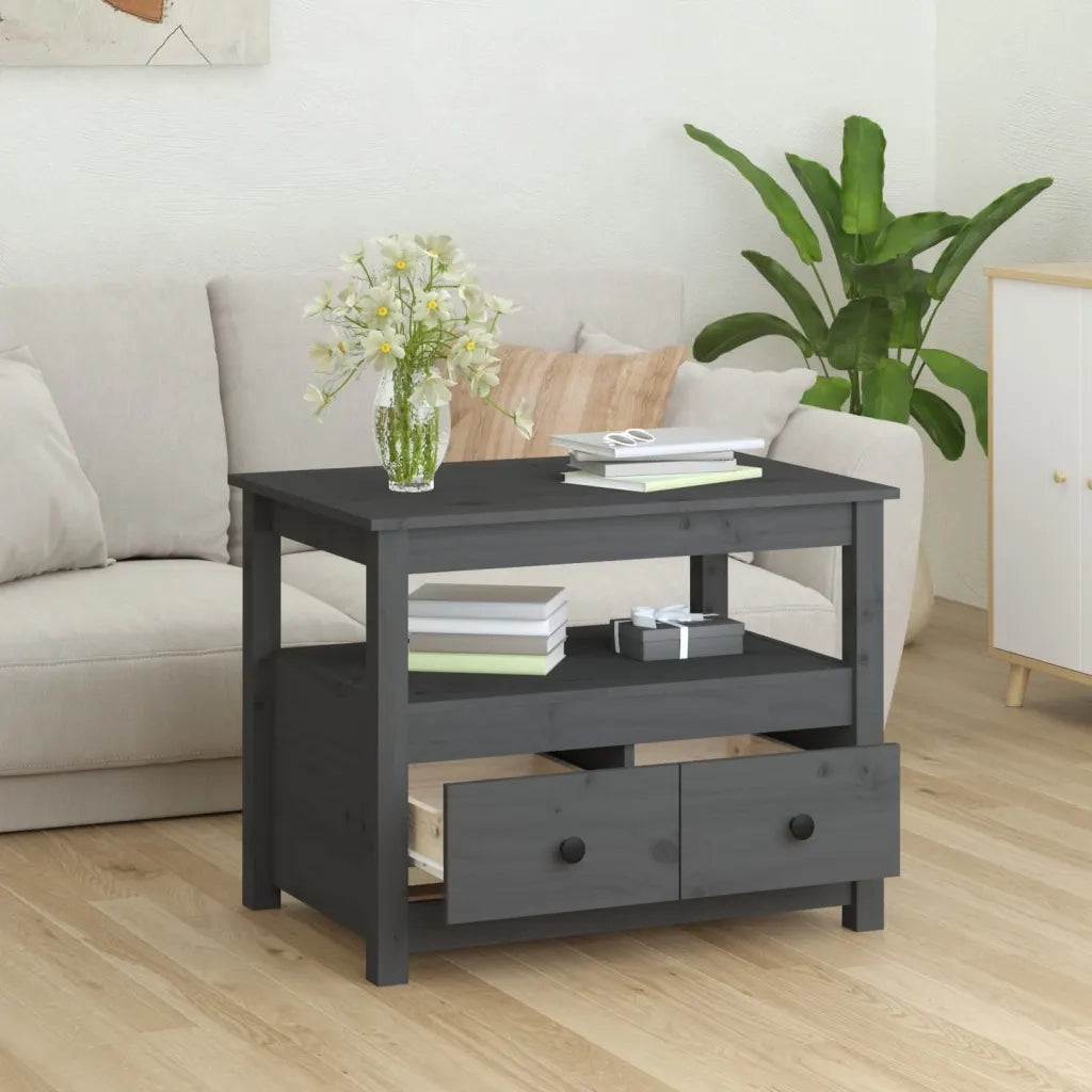 Tavolino da Salotto Grigio 71x49x55cm in Legno Massello di Pino 820938