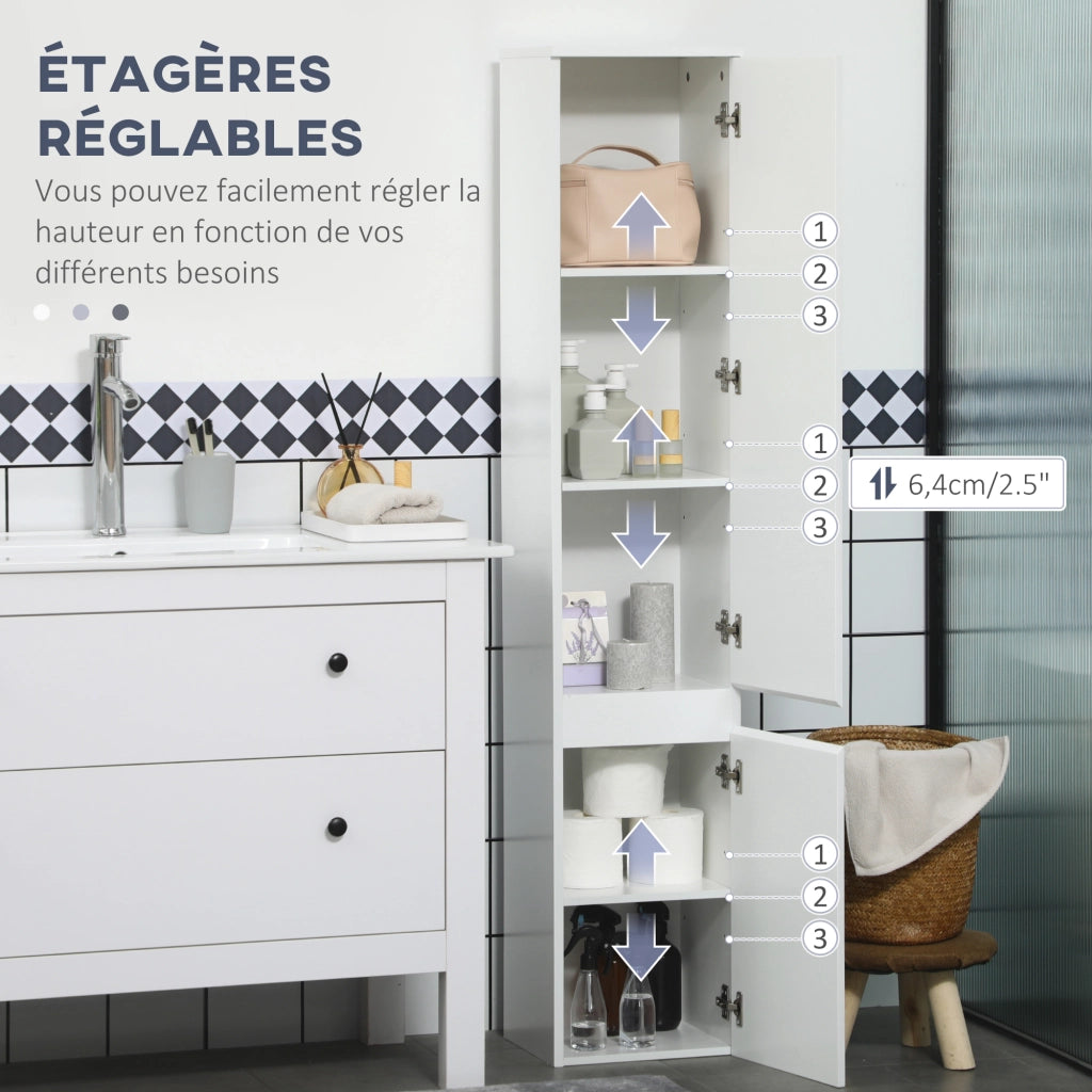 Colonna bagno 2 ante 3 ripiani regolabili ¨C zephmum ¨C bianco 30x28x152.5 cm