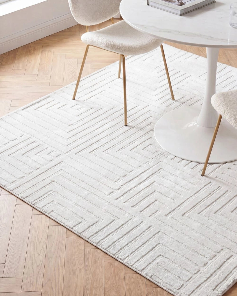 Tappeto da salotto rettangolare in jacquard, 160 x 160 cm, a pelo corto bianco sporco Stile Moderno