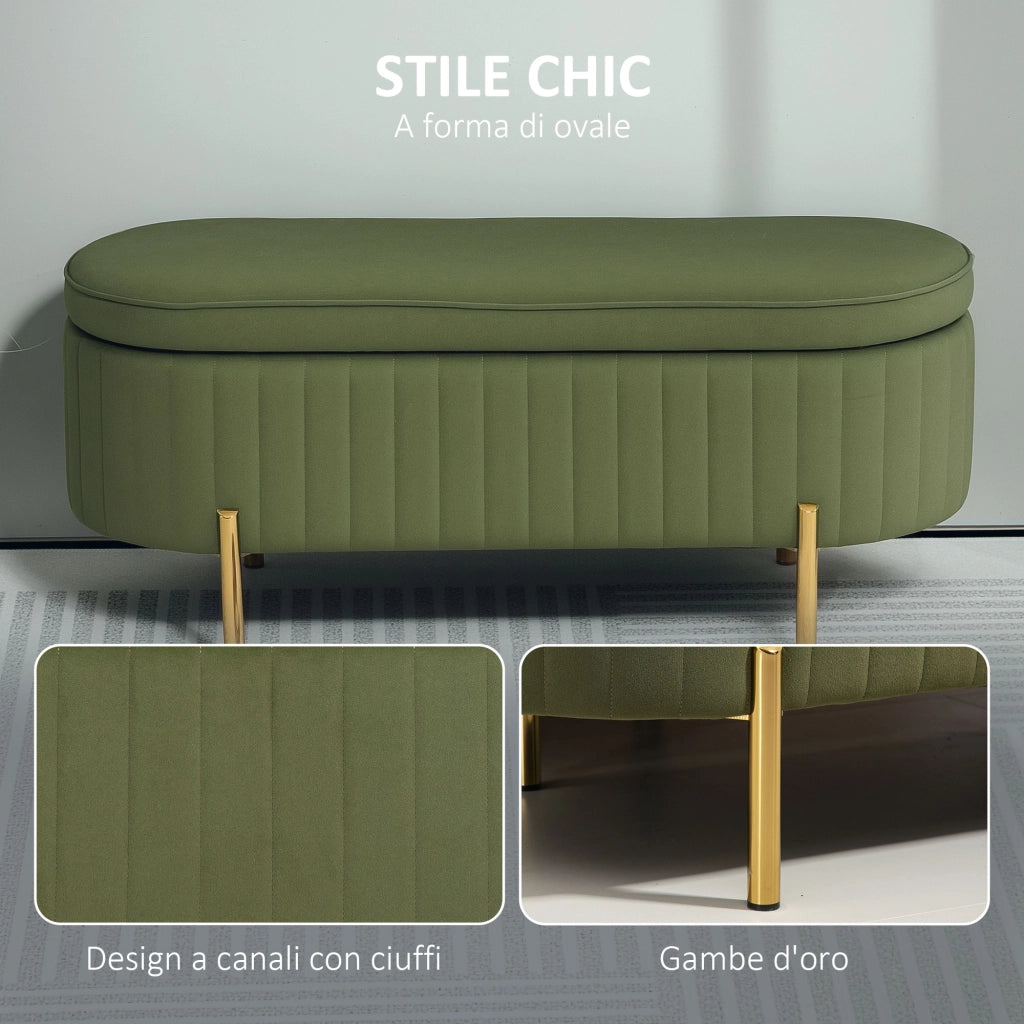 Panca Contenitore con Coperchio ¨C Xylo ¨C Tessuto Effetto Velluto Verde, 108x44x43.5 cm