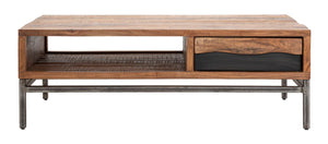 Tavolo da Caffè Yellowstone 118x70x40 cm in Legno di Acacia e Ferro Marrone e Nero