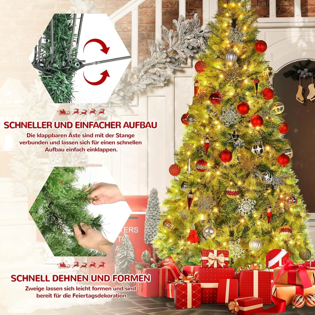 Albero di Natale artificiale, abete Nordmann Premium, aghi di pino pretrattati, rami densi, albero di Natale con supporto in legno fatto a mano (270 cm)