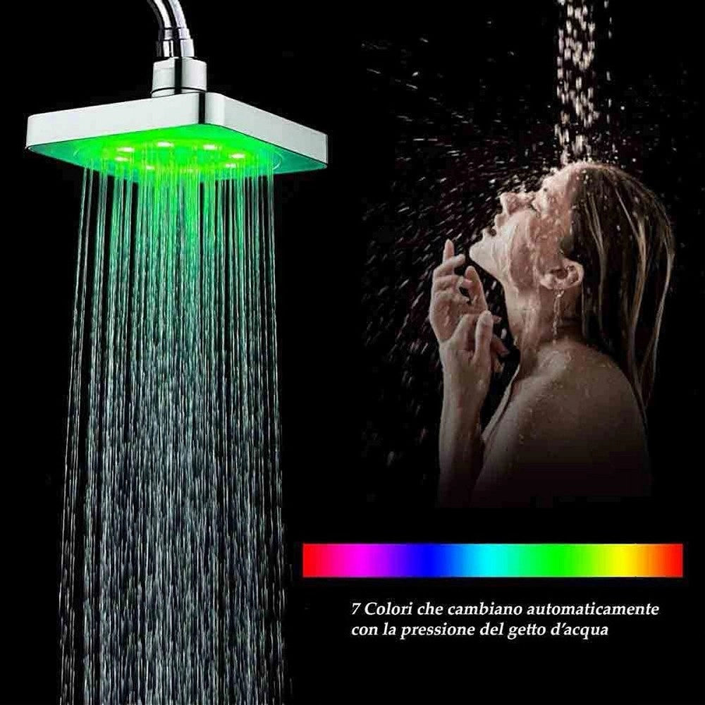 Trade Shop - Soffione Doccia Quadrato 15cm A Led Rgb Bagno Miscelatore 79903 Per Cromoterapia -