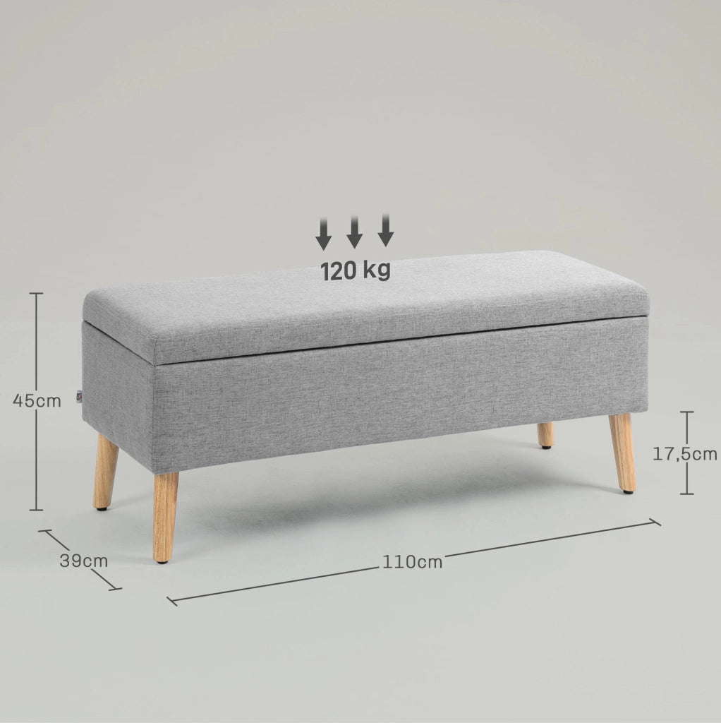 PANCA CONTENITORE 110 x 39 x 45 cm Grigio Effetto lino