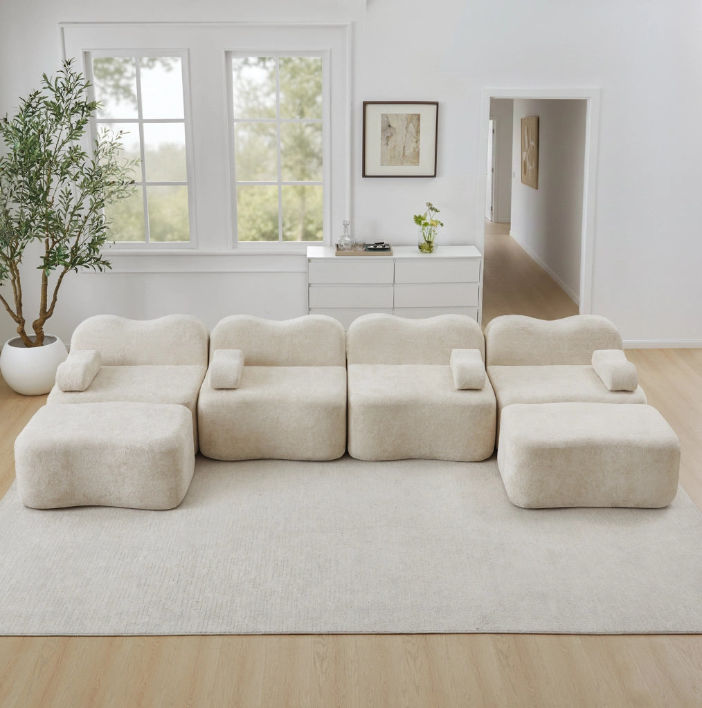 Divano modulare angolare 2-4 posti a U o L 384x167x70 cm in velluto beige