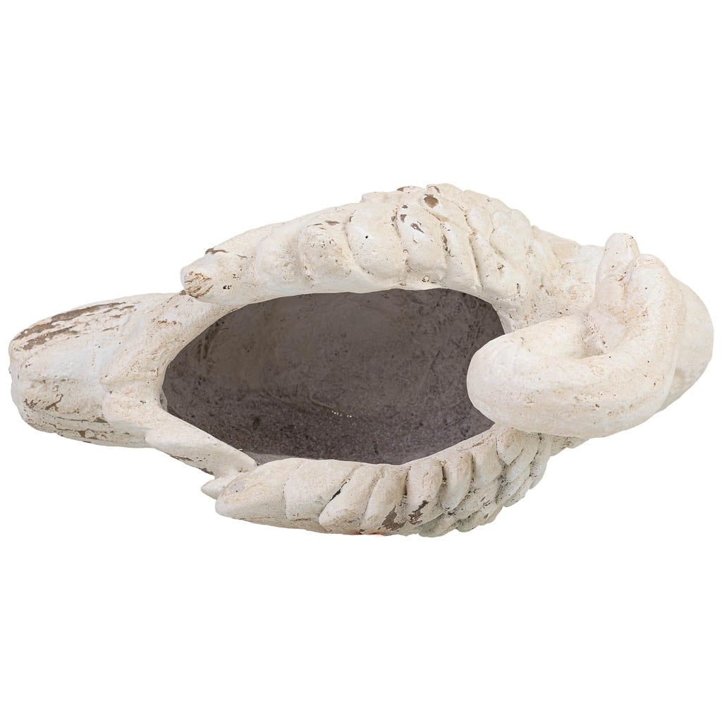 Vaso in resina bianca a forma di cigno, 43,5x21,5x34 cm