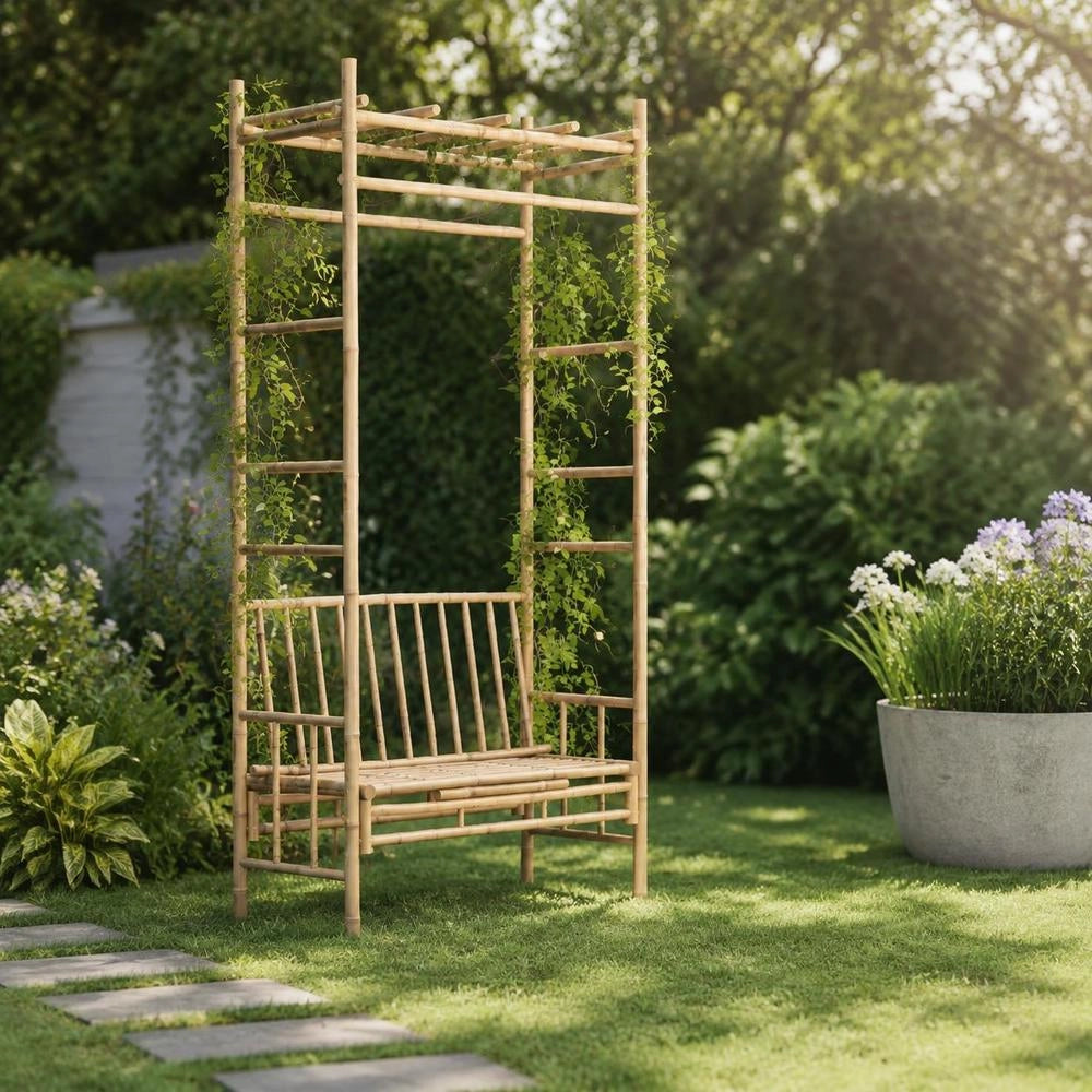 Garden Bench With Pergola 116 Cm Bamboo