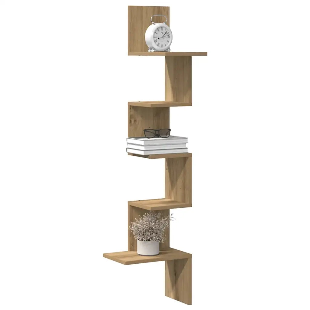 Scaffale Angolare Muro Rovere Artigianale 32x32x127,5 cm 860525