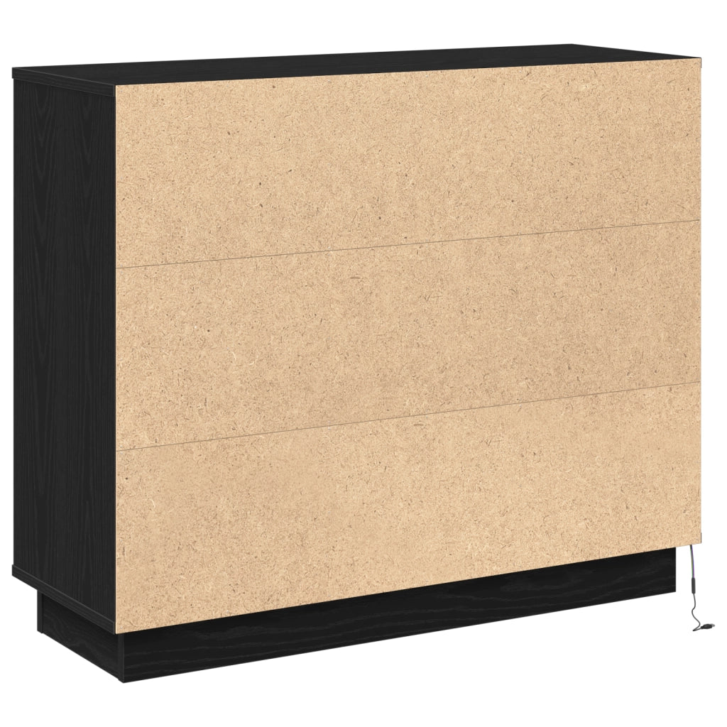 Sideboard  con LED in rovere nero 90x32x75 cm in legno ingegnerizzato