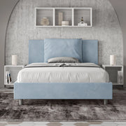 Letto matrimoniale francese senza rete imbottito 140x190 microfibra azzurro Antea