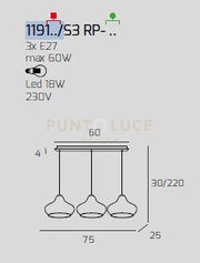 SOSPENSIONE OTTONE SATINATO 3 LUCI RETTANGOLARE VETRI (2 X PICCOLO RU + 1 X PICCOLO ZA) 1191OS-S3 RP-ZR
