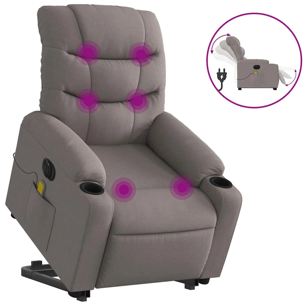 Poltrona Alzapersona Massaggiante Elettrica Tortora in Tessuto 3206679