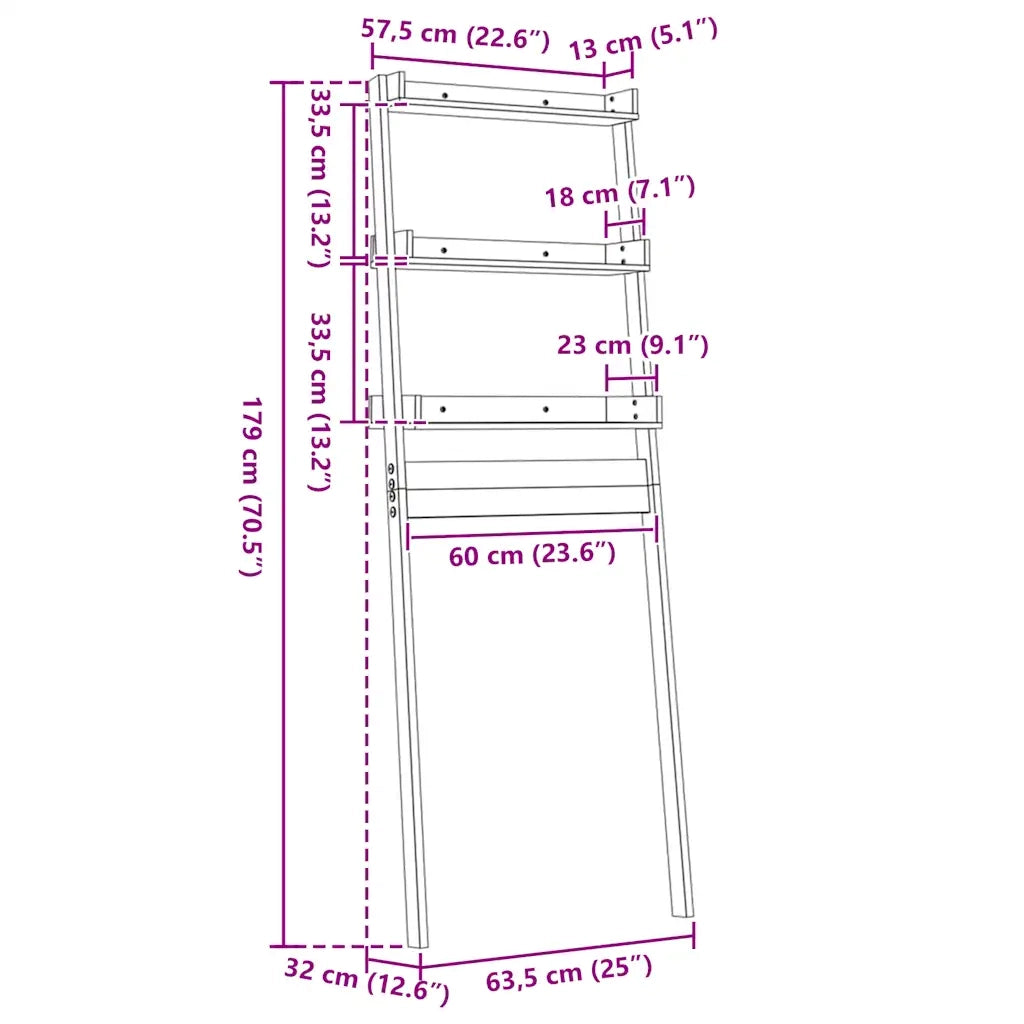 Rastrelliera da Bagno Bianca 63,5x32x179 cm Legno Massello Pino 824654