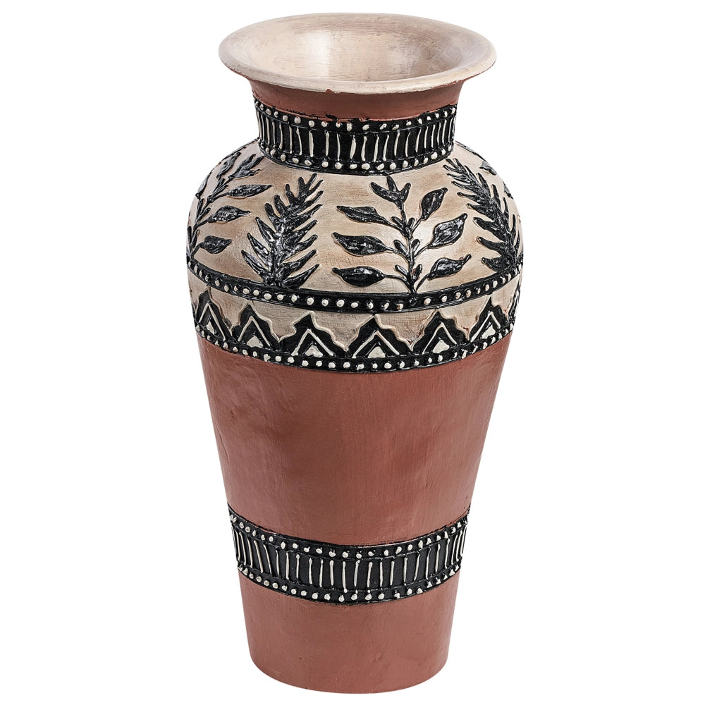 Vaso decorativo in terracotta marrone e nera 40 cm Fatto a mano con motivi rustici Accessori per la casa Boho