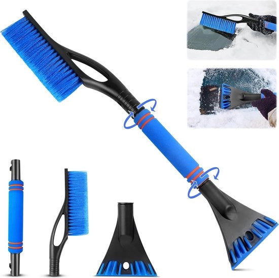 Rimacinatore per auto, 5-in-1 spazzola di pulizia, rimacinatore con vanga neve, manico di gomma schiuma e testa di spazzola 360 gradi, per auto, parabrezza, vetri, SUV, furgone.