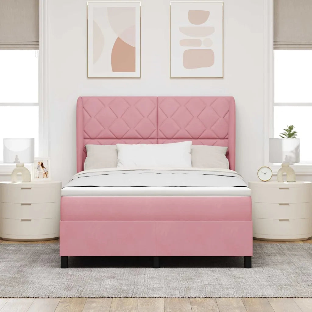 Letto a molle con testiera Rosa 190 x 140 cm Velluto 3340981