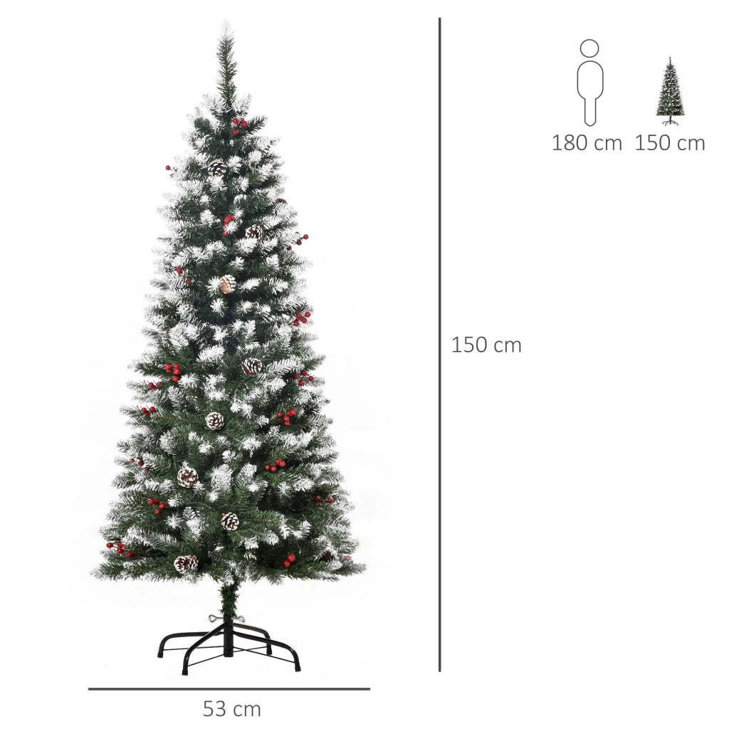 Albero di Natale Artificiale Innevato 150 cm 408 Rami con Pigne Verde